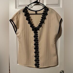 Cream Top with Black Floral Detail